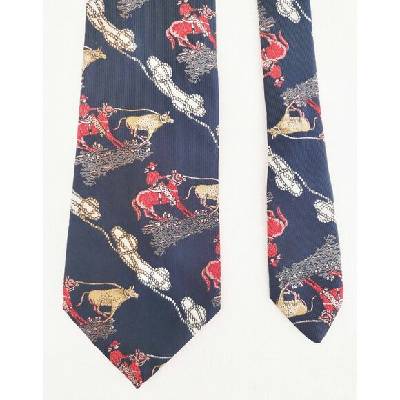 Vintage 70s Wemlon Wembley Mens Rodeo Cowboy Western Lasso Neck Tie Navy - Picture 2 of 8
